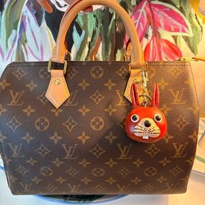 NEW Hand Made Novelty Orange Bunny Leather Bag Charm Key Chain